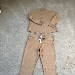 CHICOS Tan Zip-Up Sweater and Pants Set
